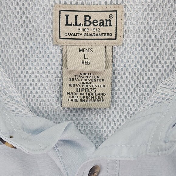 LL Bean Vented Shirt Button-Down Men's Size L Blue Pockets Fishing Short Sleeve - Picture 9 of 10